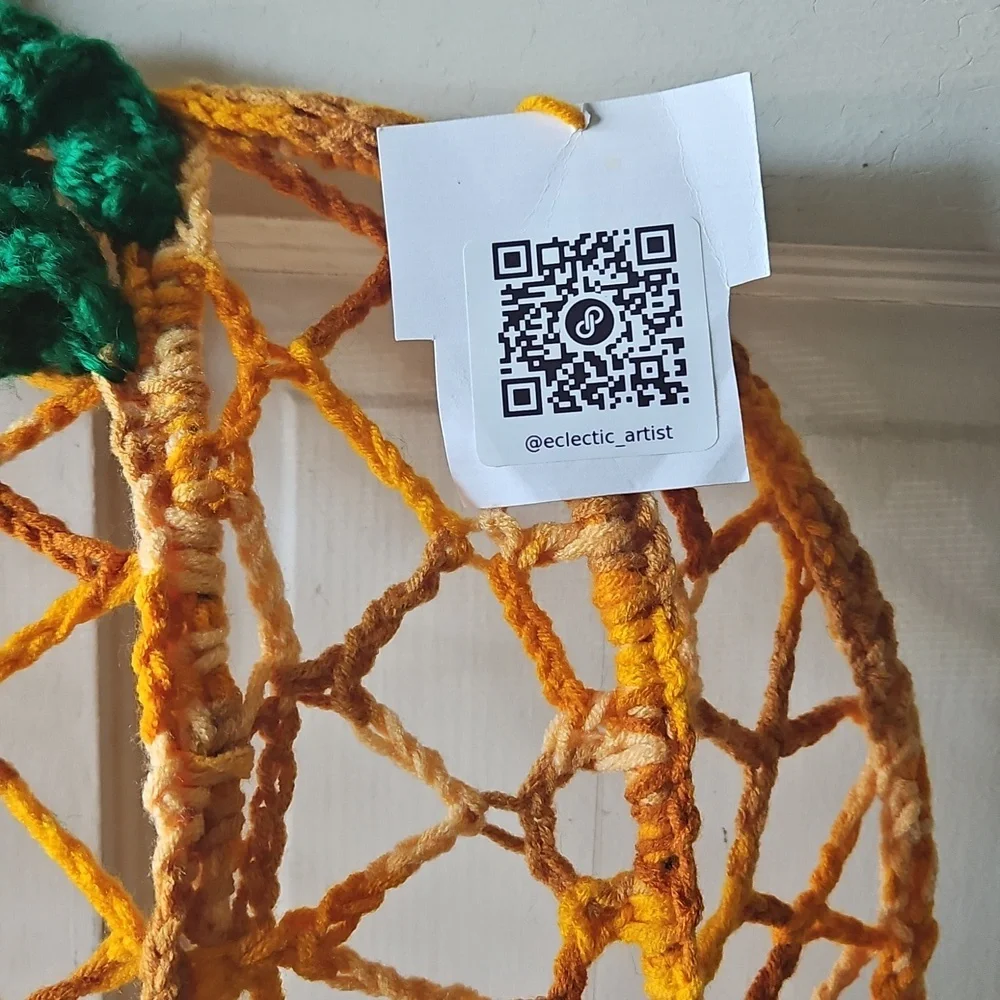 Hand Crafted Crochet Art Door Decor Handmade Holiday Wreath Pumpkin Wall Decor